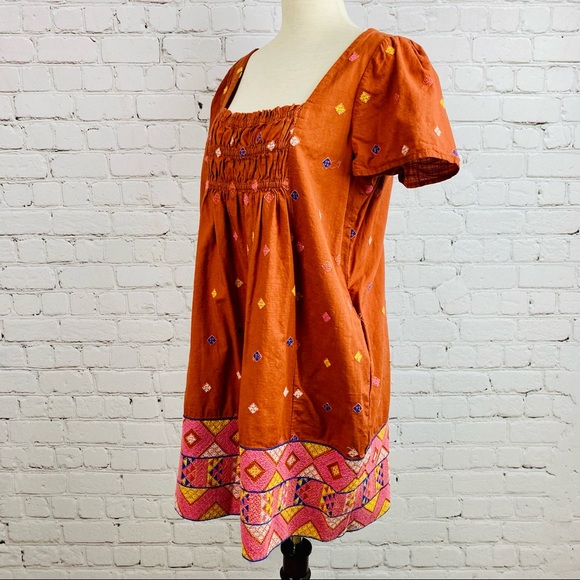 Free People Burnt Orange Embroidered Boho Dress - Picture 4 of 11